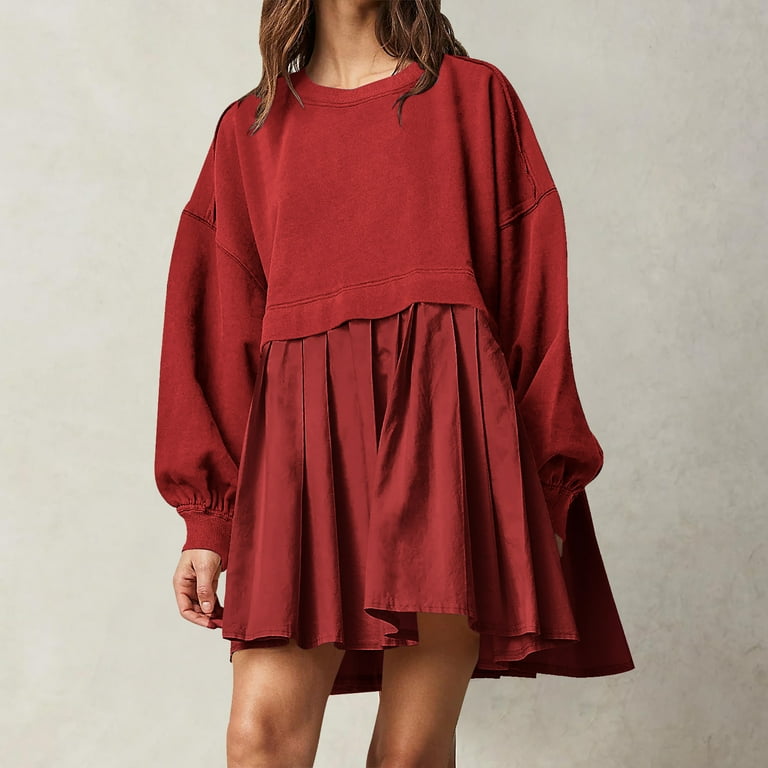 Lindreshi Fall Dresses for Women Homecoming Dresses Fall and Winter New  Slim Temperament Dress V-Neck Bubble Sleeve Pleated Skirt - Walmart.com