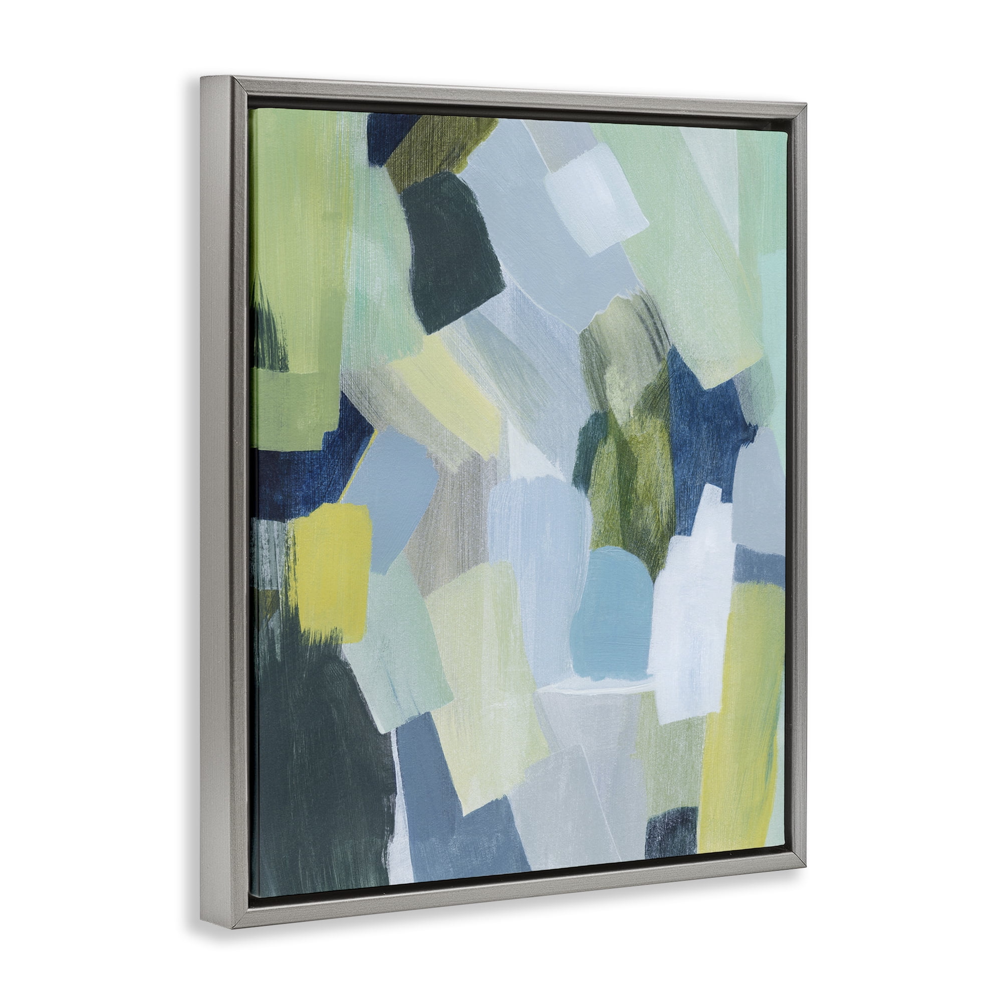 Stupell Industries Layered Green Brush Strokes Abstract Painting Gray Floater Framed Canvas Art Print Wall Art, 17 x 21