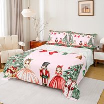 Manfei Cartoon Elf Princess Bed Sheets, Fairy Tale Nutcracker King Sheets, Christmas Tree Gift Sheet Set, Luxury Bedroom Decor, 4 Pieces