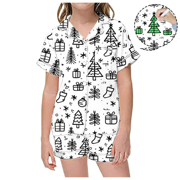 Color Me Pajamas for Kids Diy Hand Painted Homewear Set Short Sleeve 2 Piece Pajamas Set New Years Gifts 6-7 Years