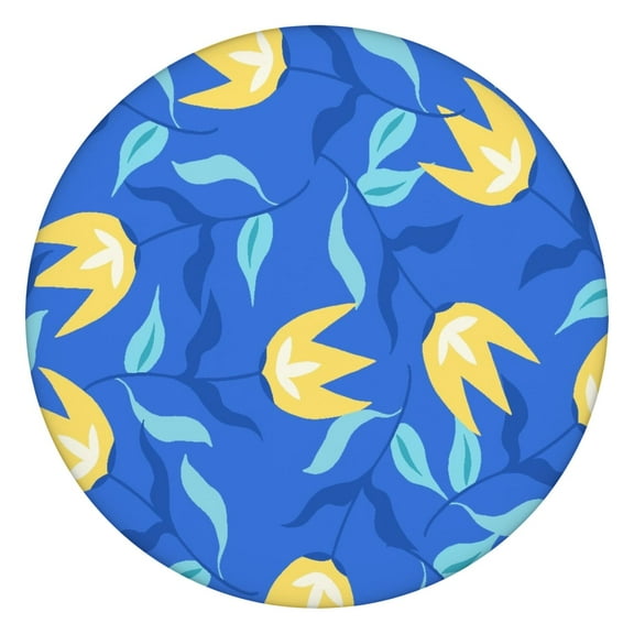 Round Elastic Tablecloth,Waterproof Table Cover,Yellow Tulip Table Cloth Fits 36"-44" Round Tables for Dinner Outdoor Picnic Flowers