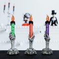 thumbnail image 4 of 3 Pack Halloween Skull Candle Holder Light, Skeleton Ghost Hand Flameless Candle Lamp Party Bar Decoration Lamp (Green,, 4 of 5