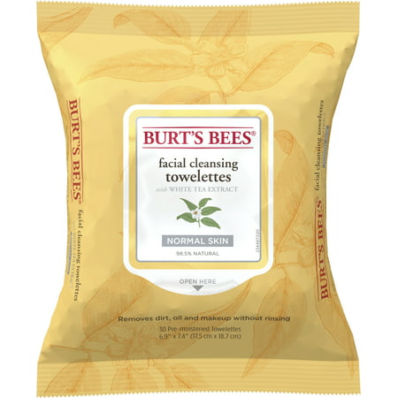 Burt's Bees Facial Cleansing Towelettes, White Tea Extract, 30