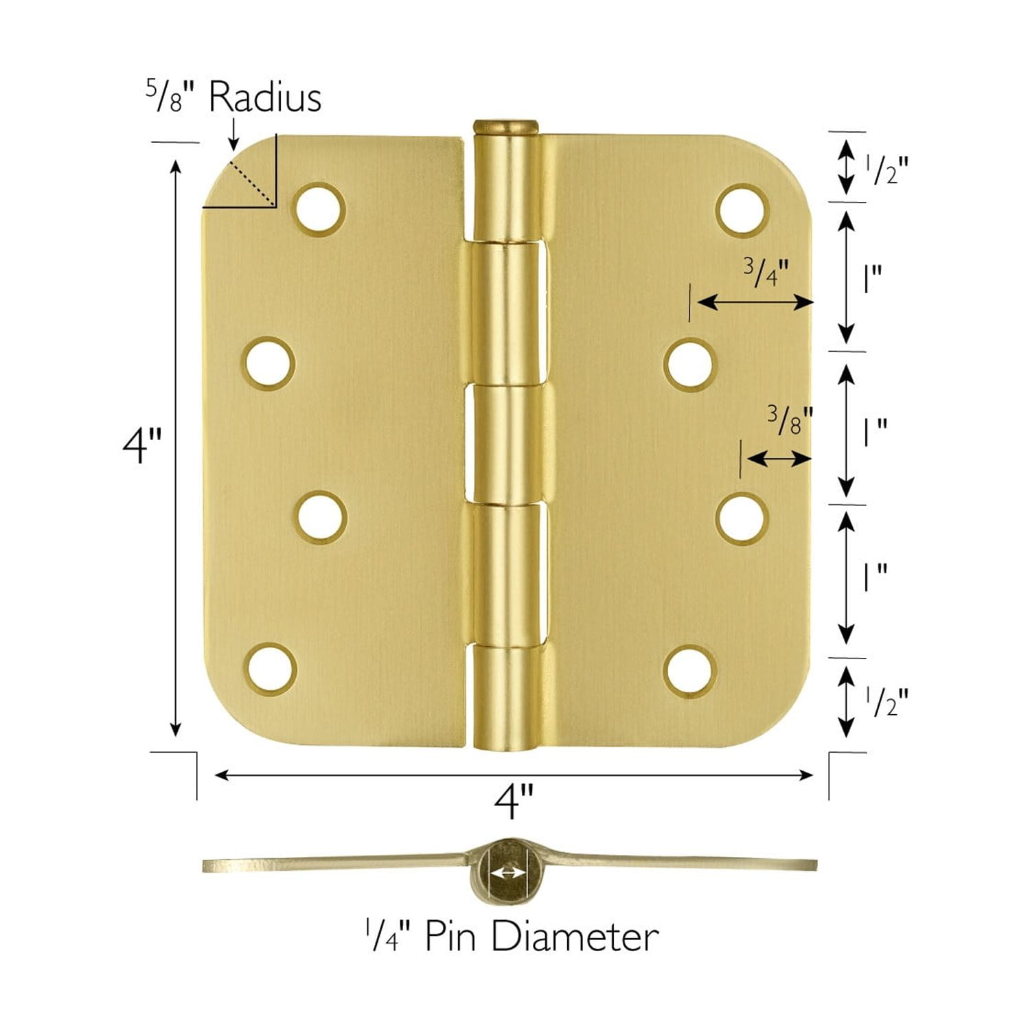 Design House 3-Pack 4" H x .625" Radius Butterfly Interior/Exterior Door Hinges, Satin Brass
