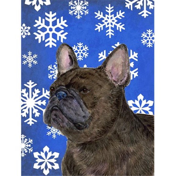 11 x 15 in. French Bulldog Winter Snowflakes Holiday Flag Garden Size
