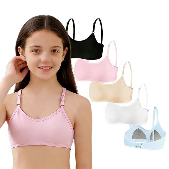 Big Girls Cotton Training Bra Value Pack Wireless Light Padded Teen Bras Adjustable Straps Back Closure Soft Edge Stretchy Smooth Comfort Breathable 10-14 Years