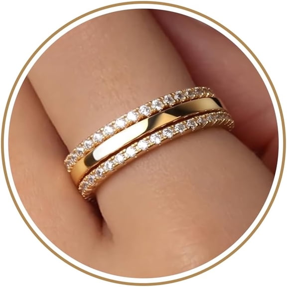 DESIGNICE Stackable Rings for Women Non Tarnish,Two Tone Mixed Metal Dainty Eternity Band Set,14K Gold&Sterling Silver Plated Cubic Zirconia Hypoallergenic Wedding Thumb Pinky Rings Size 9