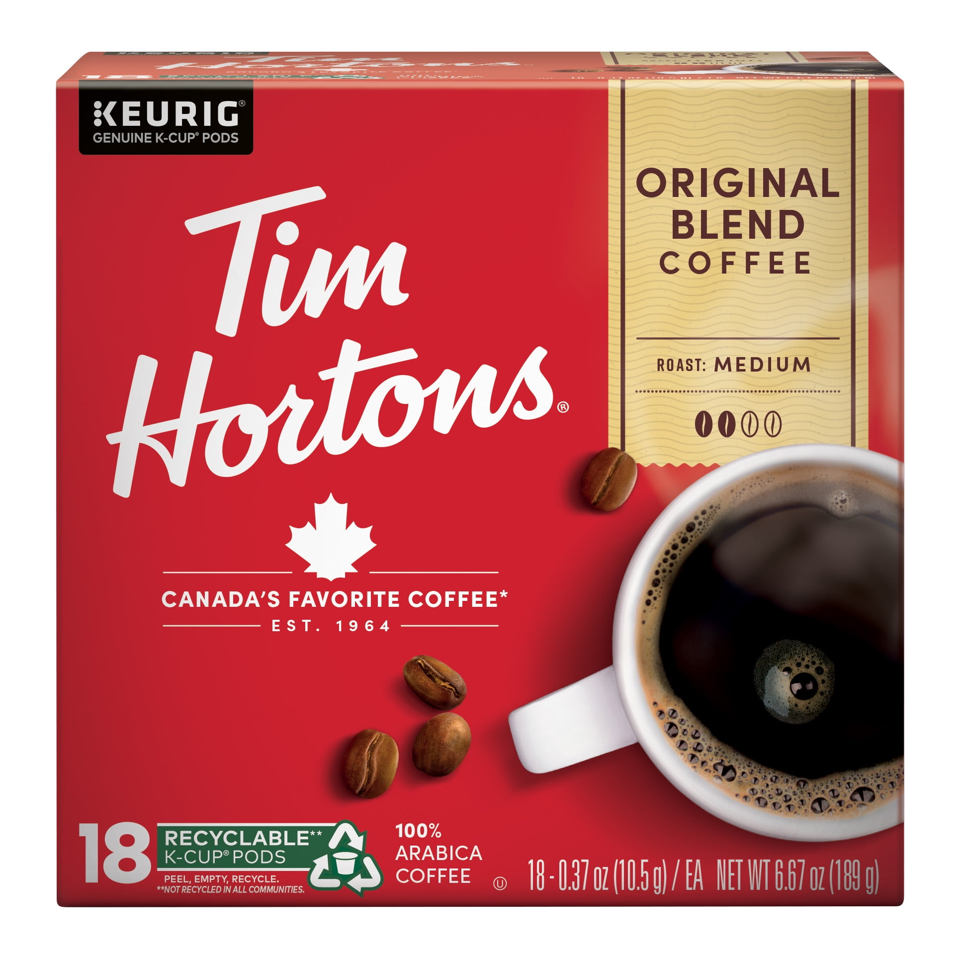 Tim Hortons Original Blend Ground Coffee Single Serve Cups, Medium
