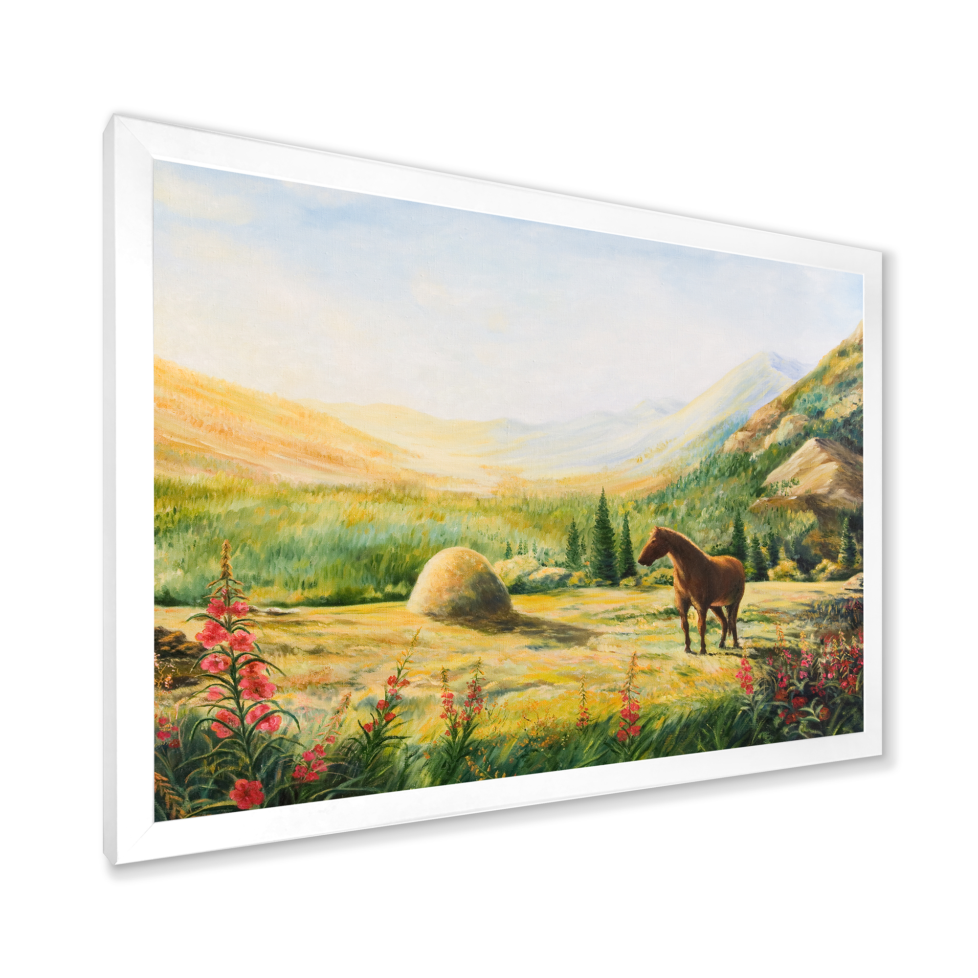 Designart 'Sunrise In The Mountains With Horse' Farmhouse Framed Art Print