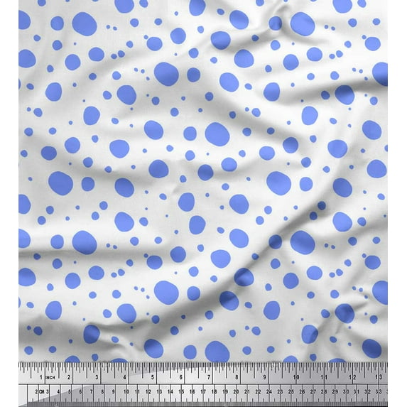 Soimoi Blue Cotton Duck Fabric Dots Dots Print Fabric by the Yard 56 Inch Wide