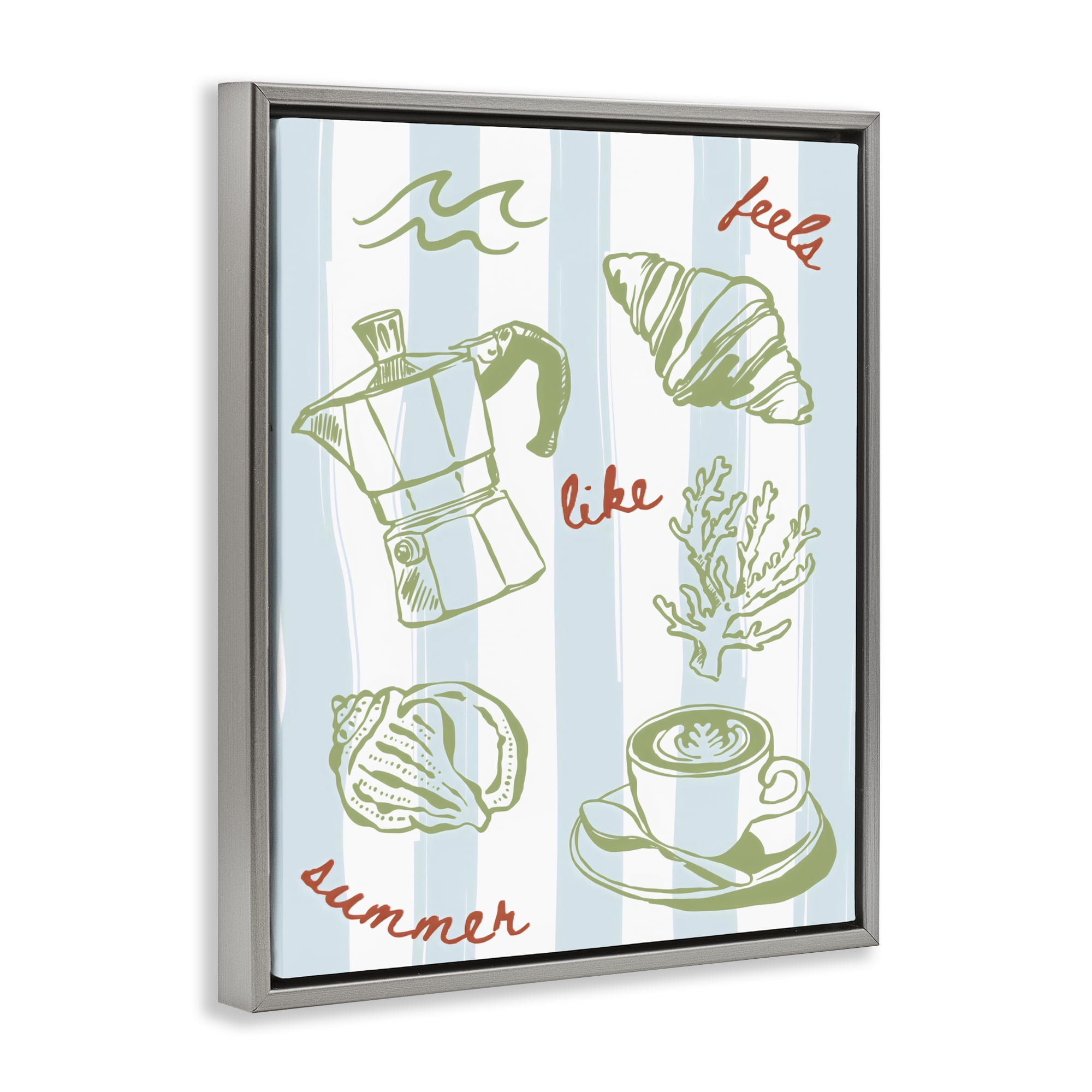 Stupell Industries Feels Like Summer on Stripes Gray Framed Floater Canvas Wall Art, design by The Prints Vibe