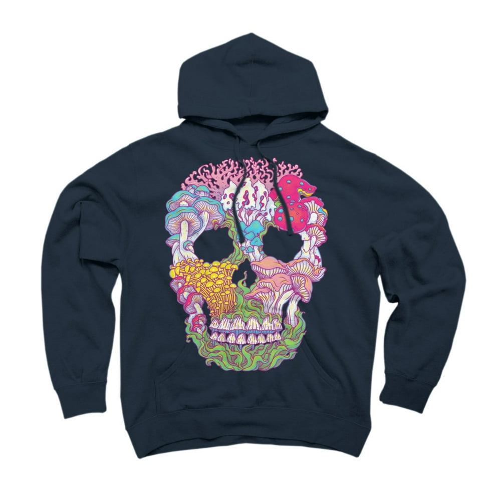 Design by Humans - mushrooms scull Navy Blue Graphic Pullover Hoodie ...