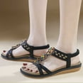 thumbnail image 5 of Xfvqtps Women Flat Sandals Elastic Open Toe Colorful Beads Decoration Bohemian Casual Dressy Soft Sole Non Slip Comfortable Breathable Walking Summer Sandals Black, 5 of 6