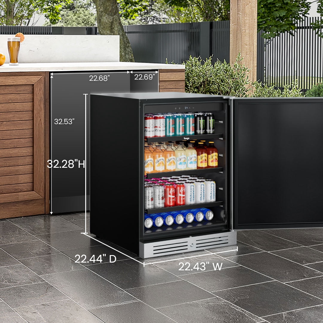 Yeego 24 Inch Beverage Refrigerator, Built-in Outdoor Beverage Cooler with Stainless Steel Door for Soda Beer Wine