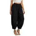 thumbnail image 2 of Hrsba Casual Pants for Women Solid Color Linen Straight Leg Elastic Waist with Pockets Summer Lightweight Trousers, 2 of 6