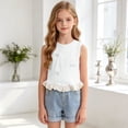 thumbnail image 2 of Mnyotv Toddler Girls Summer Clothes Sleeveless Ruffle Hem Tank Tops with Bow Casual Crewneck T Shirts Size 3-4 Years, 2 of 8