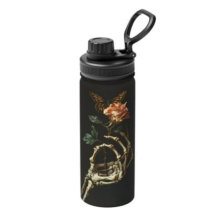

Ocsxa Skeleton Hand Rose Butterfly Print 18oz Stainless Steel Water Bottle Unisex Water Bottle Insulated Sports Water Cup Flask for Cold Water Drinks/Sports/Travel/Car/School