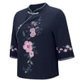 thumbnail image 6 of Embroidered 3/4 Sleeve Boho Tops Cotton Boho Tops Chinese Frog Button Tees Peasant Blouse Gauze Shirts Summer Blouses For Women Flowy Tops For Women Beach Vacation Tshirts Womens Summer Tops Navy L, 6 of 8