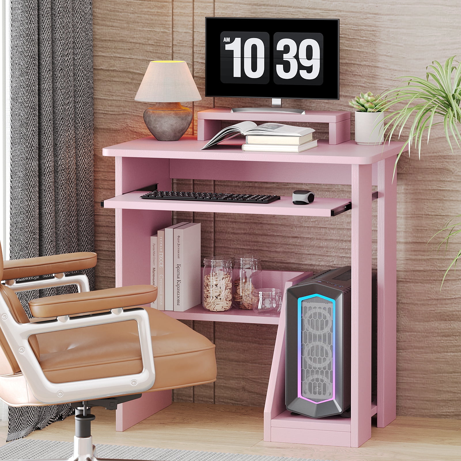 ALISENED Computer Desk with Monitor Stand Keyboard Tray, 29.5 inch Sturdy Desk with Storage Shelves For Office,Living Room,Study