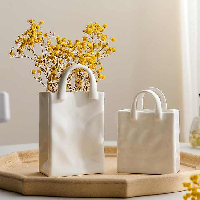 Florero portátil nórdico, florero de cerámica blanca, accesorios modernos para decoración del hogar, decoración de la sala de estar, adornos para el jardín Feliz Sencillez