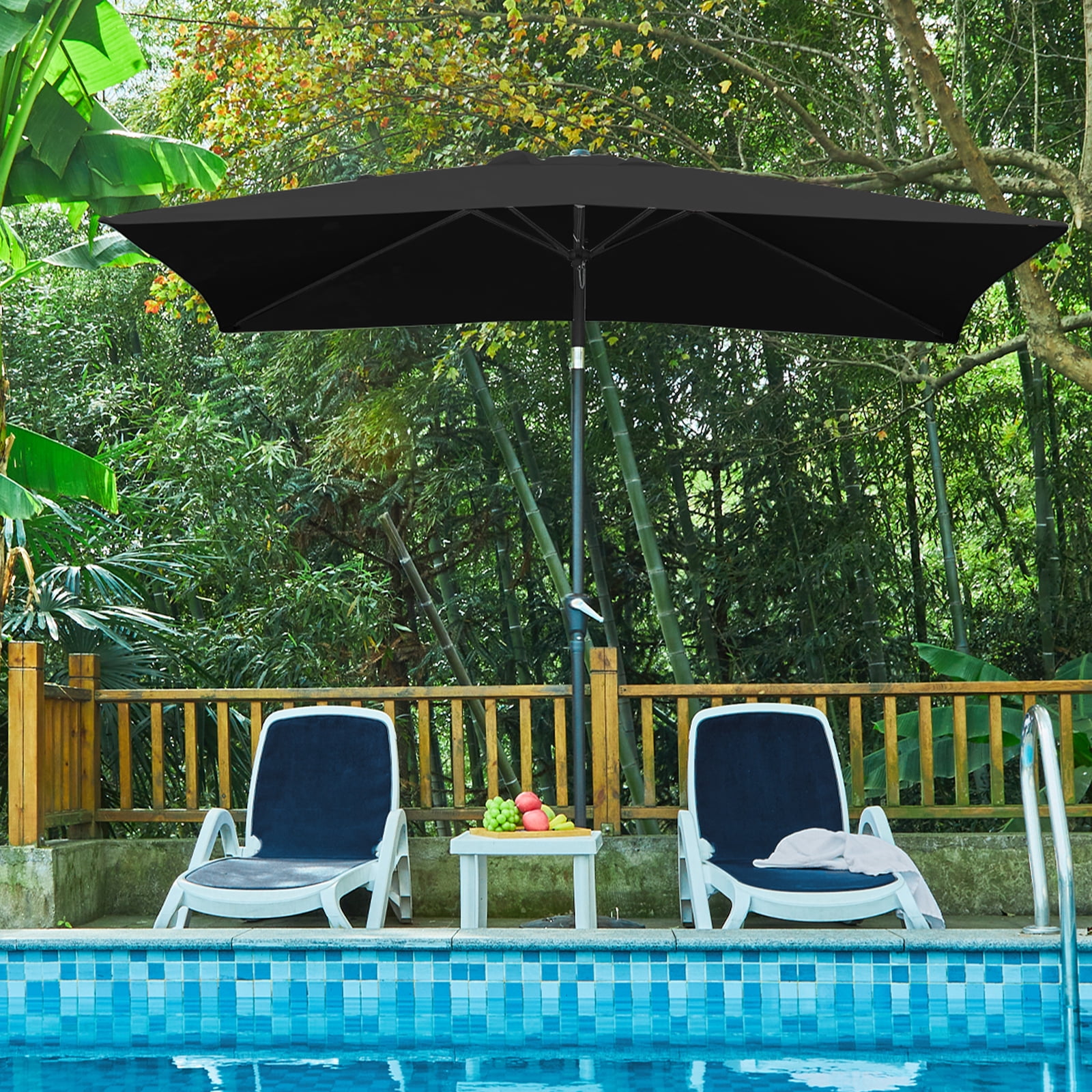 Wulful 6.5 ft Rectangular Outdoor Market Patio Umbrella, Black