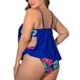 thumbnail image 3 of MAWCLOS Ladies Swimwear Crew Neck Tankini Sets Sleeveless Two Piece Swimsuit Ruched Drifting Plus Size Bathing Suits Royal Blue XXL, 3 of 6