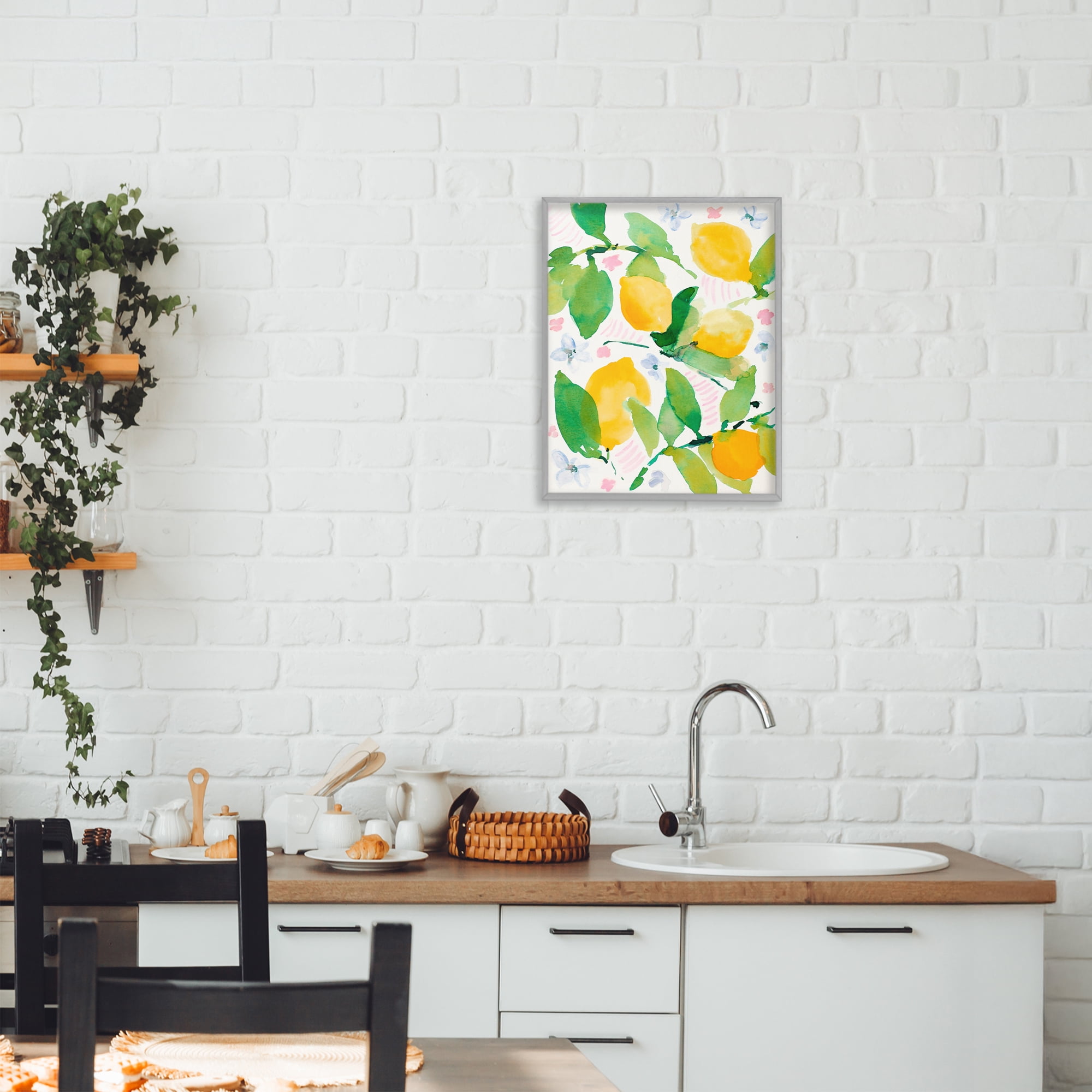 Stupell Industries Garden Lemons with Pastel Florals Gray Framed Giclee Art, design by Lanie Loreth