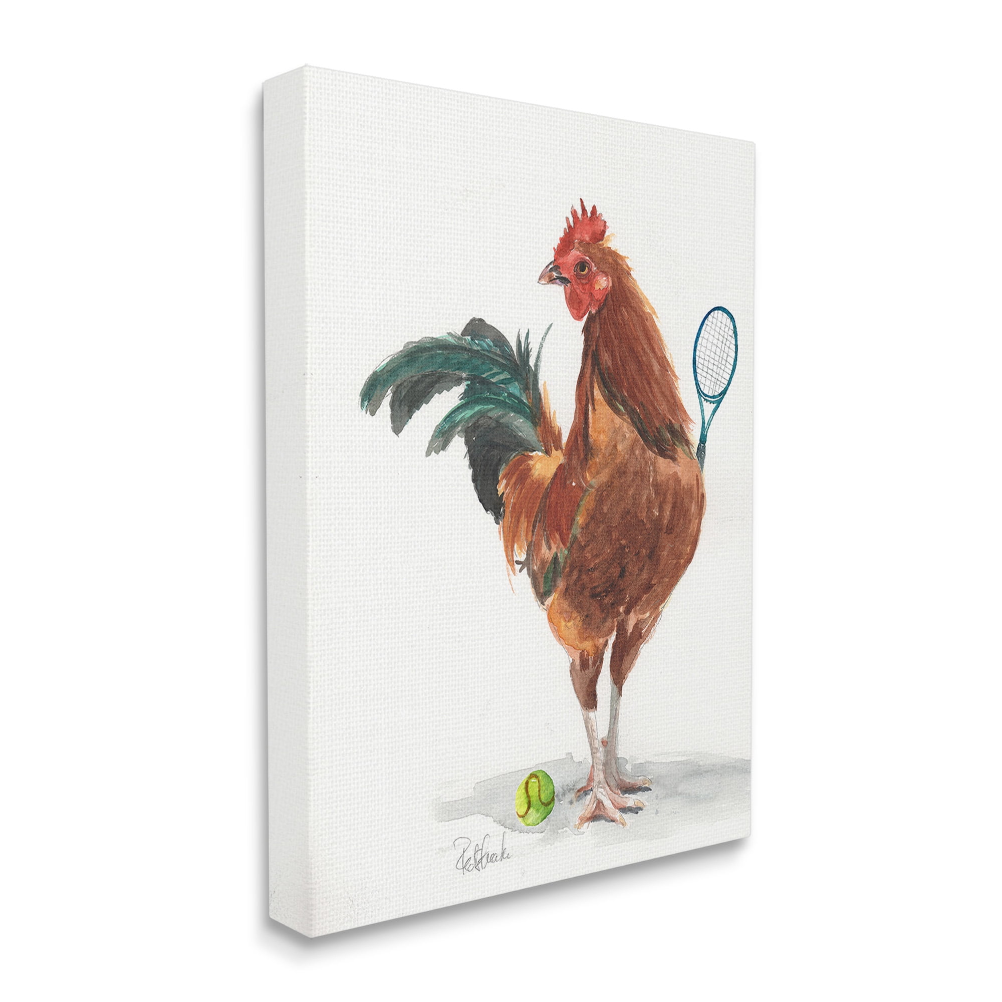 Stupell Industries Tennis Player Rooster Animals & Insects Painting Gallery Wrapped Canvas Art Print Wall Art, 36 x 48