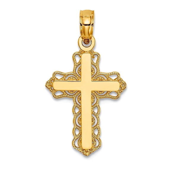 14k Yellow Gold Solid Polished Budded Religious Faith Cross Charm 11.9x22.8mm Pendant Necklace for Women