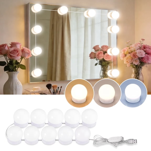 DAYBETTER Hollywood Lighted Makeup Vanity Mirror Lights, 10 Dimmable LED Bulb Stick On with 3 Color Temperature, USB Powered Plug in Lighting for Bathroom Wall Mirror & Dressing Table