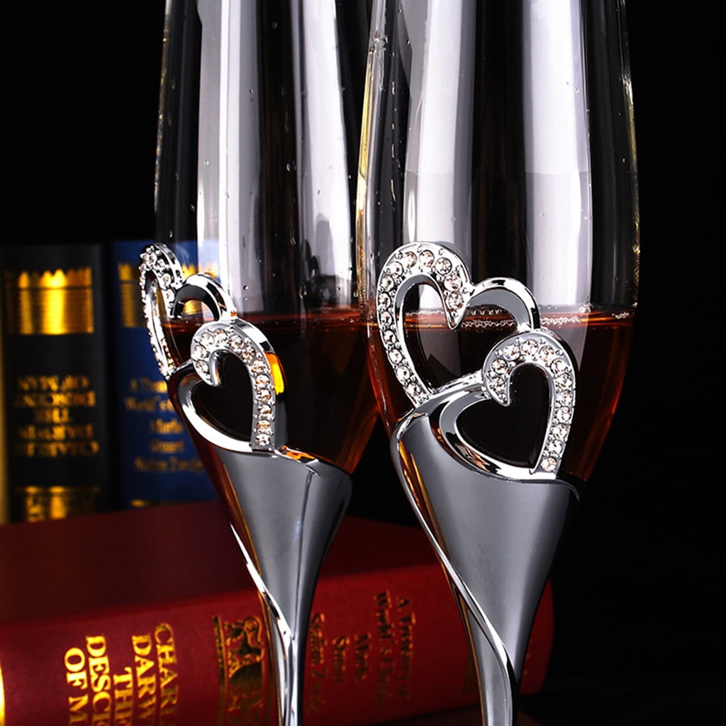 ZUARFY Wedding Wine Glasses Handmade Bride And Groom Toasting Flutes Wedding Accessories Valentine's Day Gift,Gold Hearts