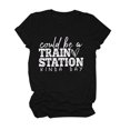 thumbnail image 1 of Gibobby Playera Corte clásico para Mujer Camiseta manga corta con cuello redondo y estampado divertida para mujer podría ser una estación tren(Negro,G), 1 of 5