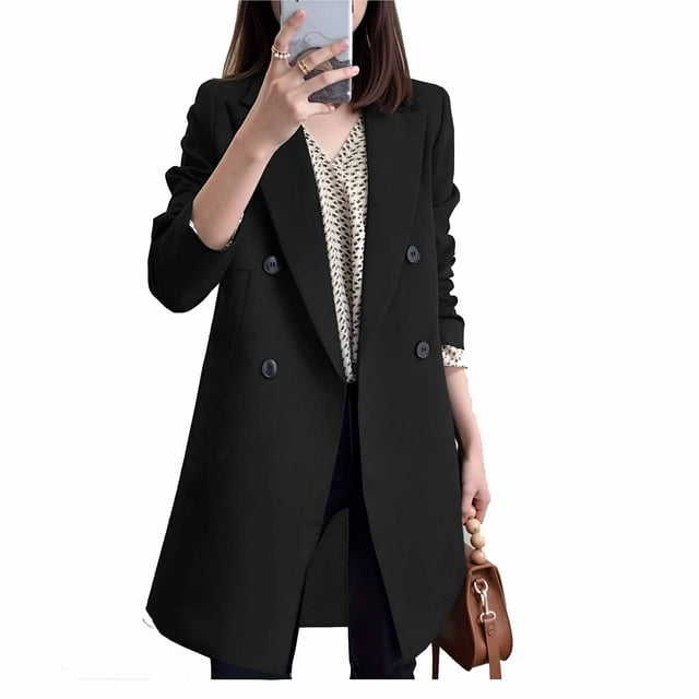Hauts Décontractés pour Femmes Mode Féminine Décontractée Manteau Haut Uni à Manches Longues avec Col Rabattu et Boutons Hauts de Bureau Décontractés pour Femmes