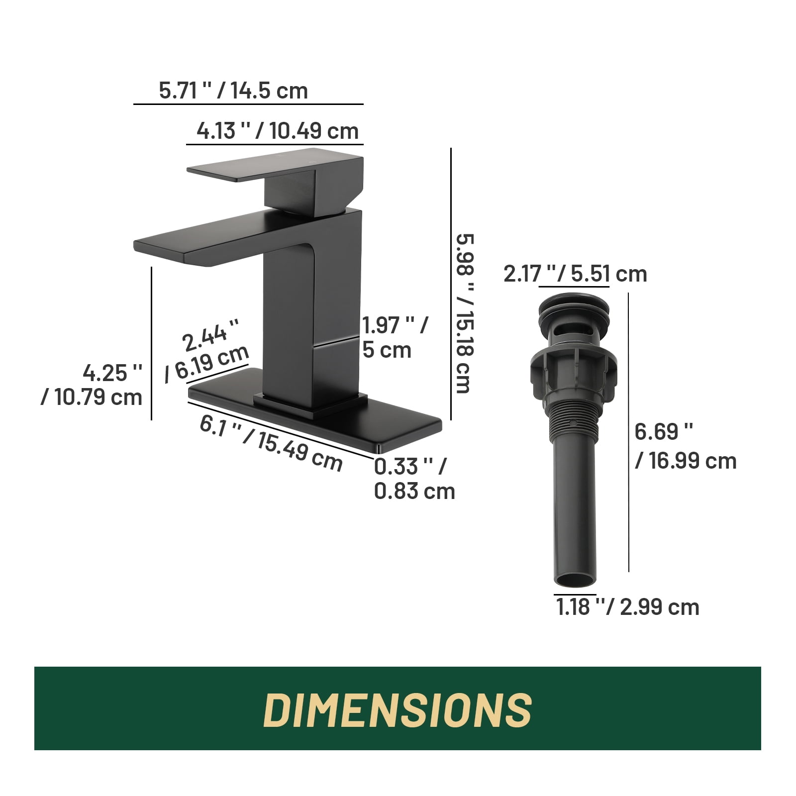 Cobbe Single-Handle Bathroom Sink Faucet for Vanity Waterfall Spout Design Single-Hole Installation With Pop-Up Drain Matte Black