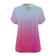 thumbnail image 5 of FNFYFH Plus Size Shirts for Women Gradient Color Short Sleeve Tops Loose Fit V Neck Tees，Blue, 5 of 5
