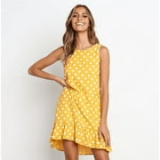 U.Vomade Women's Summer Dress Polka Dot Chiffon Sleeveless Beach Mini Casual Sundress