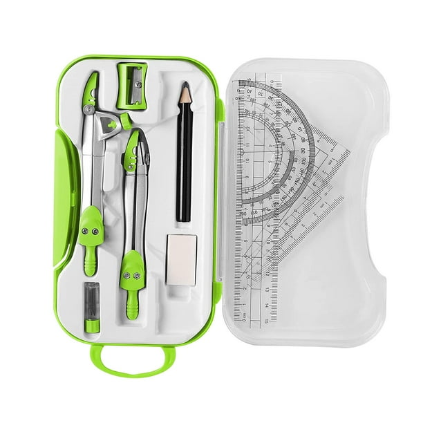 de geometría matemática, juego de brújula, transportador, regla triangular, papelería, escolaridad con estuche de almacenamiento para dibujo, , VERDE perfecl Equipo de Geometría Matemática