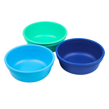 Re-Play Made in The USA 3pk Toddler Feeding Deep Bowls for Easy Baby, Toddler and Child Meals - Sky Blue, Aqua, Navy Blue (True Blue, 5