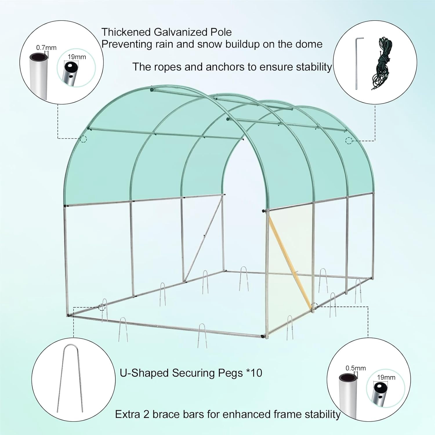 NAWAY 10'x7'x7' Outdoor Walk-in Greenhouse,Watering System,1 Zipper Door,6 Roll-up Windows,Thickened Galvanised Steel ,White