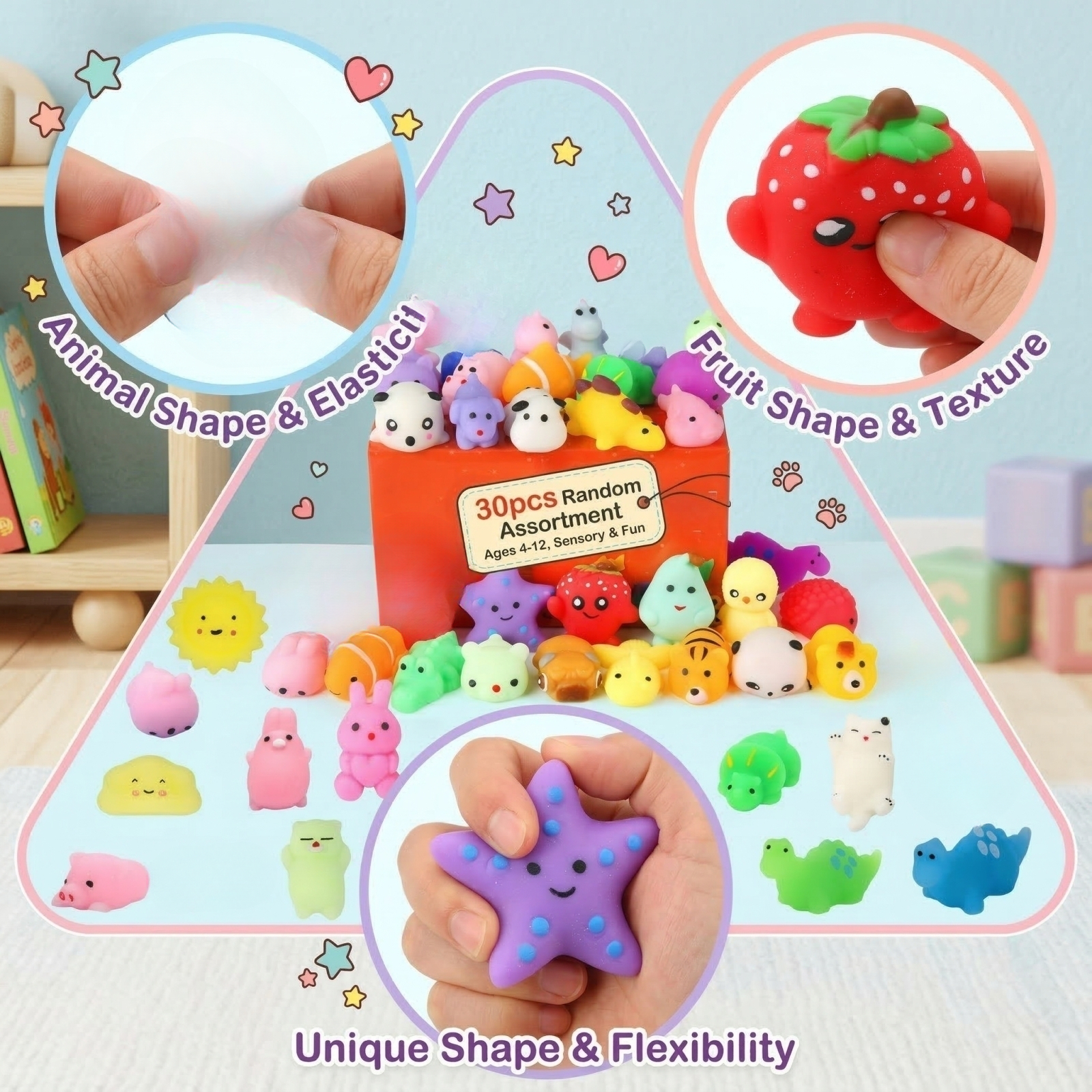 30PC Miniature Animal Squeeze Fidget Set, Adorable Taba Stress Reliever Multi-Pack, Bulk Sensory Hand Tools for Party Favors and Daily Relaxation Fun，Mystery Box