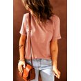 thumbnail image 4 of ABPHQTO Camiseta de manga corta enrollada de color sólido naranja para mujer, 4 of 5
