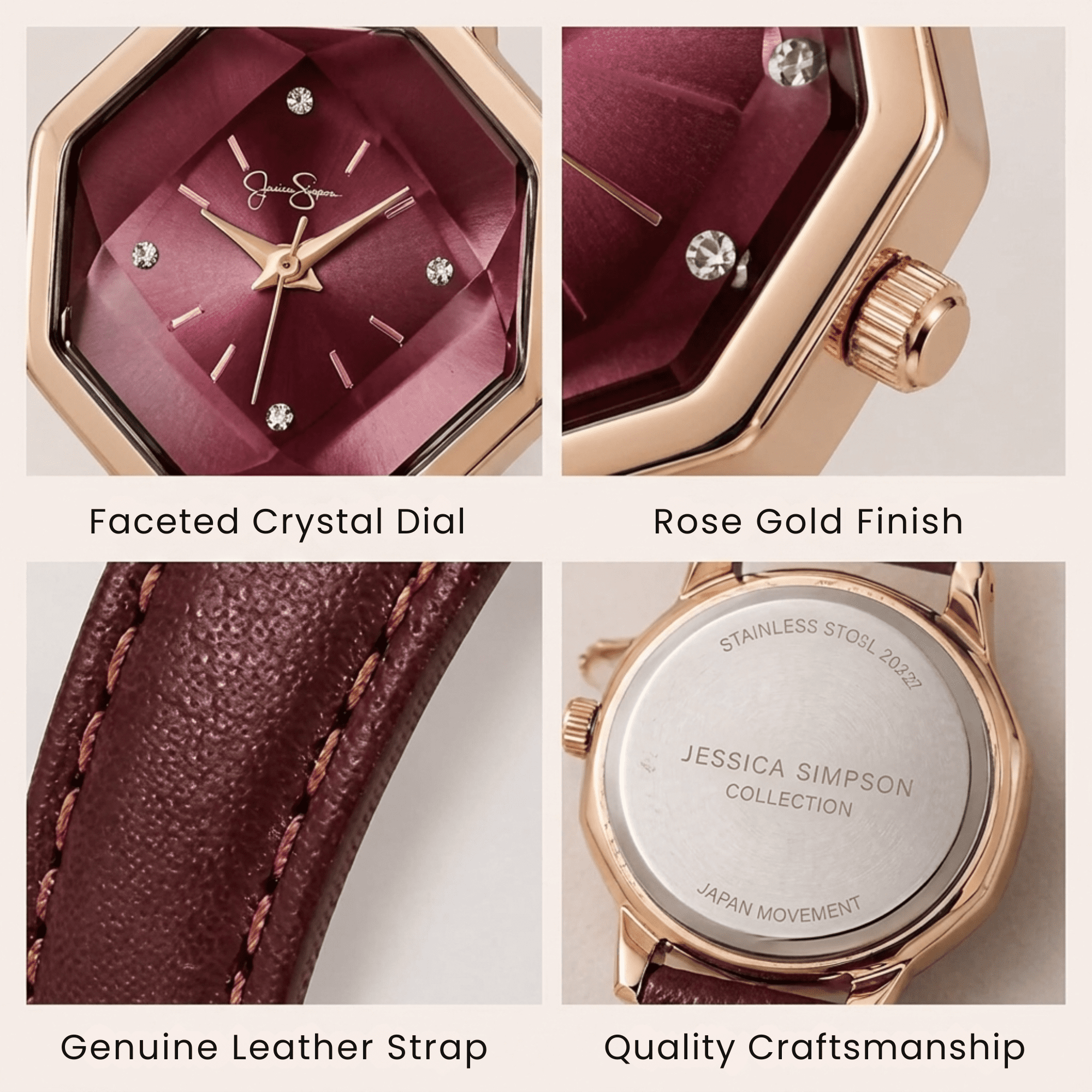Women’s Fashion Leather Watch – Octagon Dial, Rose Gold Case, Quartz Movement, Elegant Minimalist Dress Watch for Women, Gift for Her