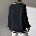 thumbnail image 5 of Yzengfg Ladies' College Style Color Block V Neck Sweater Relaxed Fit For Casual Wear Navy, 5 of 5
