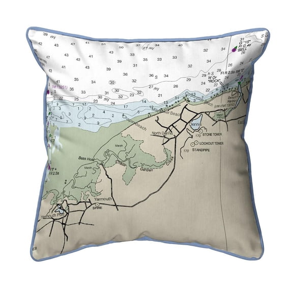 Betsy Drake Interiors Cape Cod - Dennis, MA Nautical Map Large Corded Indoor/Outdoor Pillow 18x18