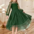 thumbnail image 3 of Gifts for Girls Yourumao Girl's Dress Sheer Contrast Mesh Puff Long Sleeve High Waist Party Dresses Vintage Twirly High Low Holiday Birthday Formal Dress for 0-12 Years Green,130, 3 of 7