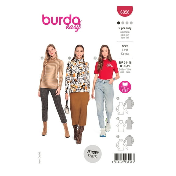 Burda Sewing Pattern 6056 Tops 8-22 (34-48)
