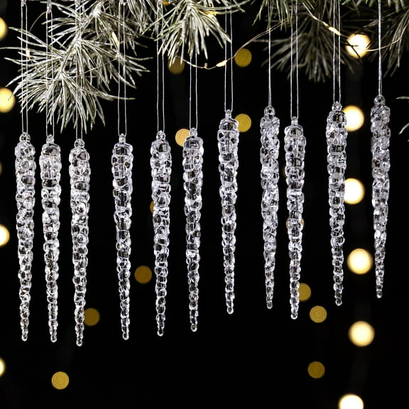 24PCS Christmas Icicle Ornaments, 5.1" Clear Acrylic Icicle Hanging Decorations for Xmas Tree, Winter, Wedding & Holiday Party Decor Transparent