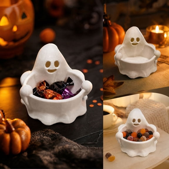 YuanGuangQ Halloween Ghost Candy Bowl, Ghost Shape Decorative Bowl for Tabletop Home, Party Holiday Indoor Desktop Ornament for Mantel Shelf Kitchen Spooky Seasonal Display