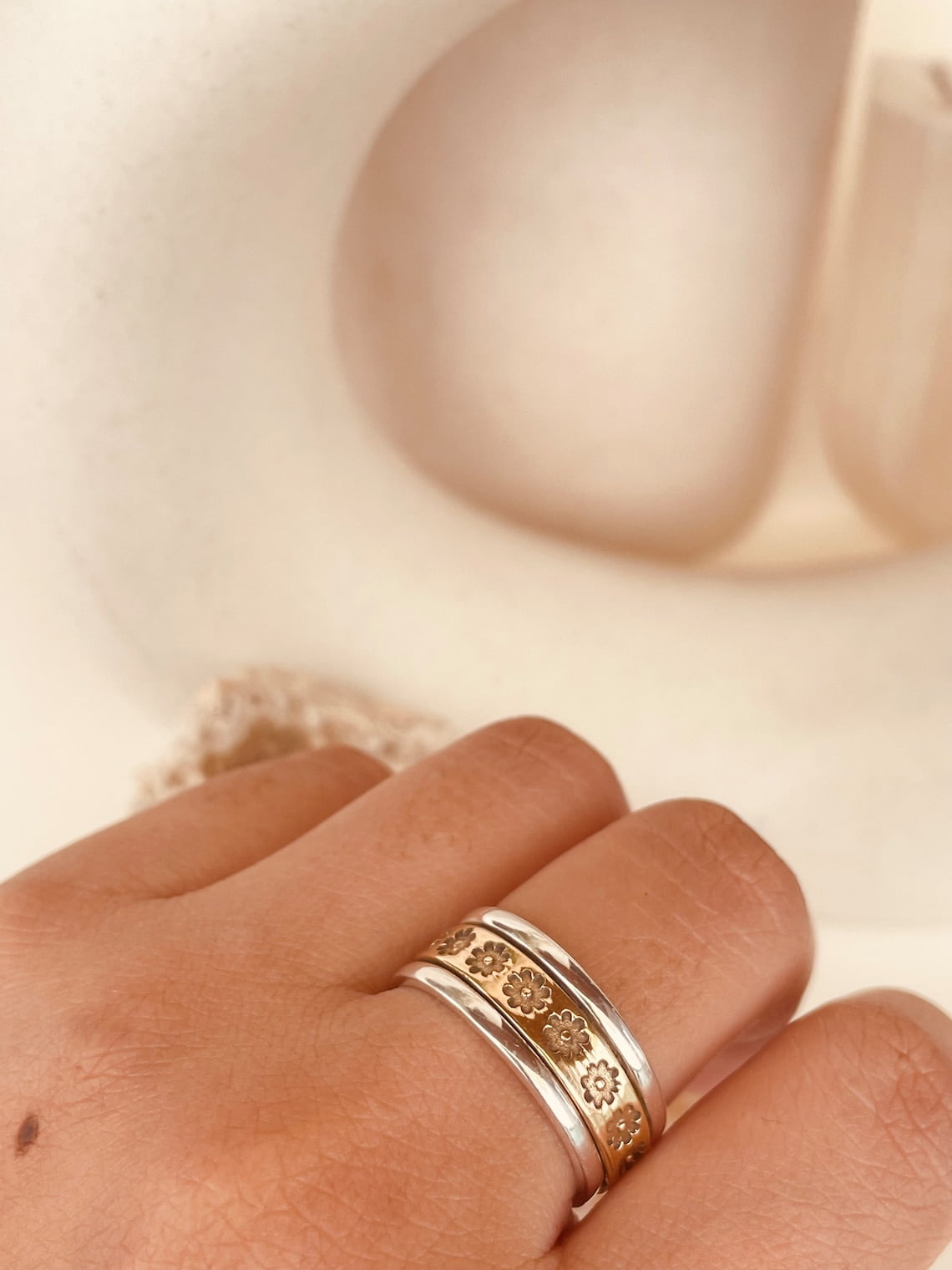 SS DESIGNS- Thumb Spinner Ring for Women – 925 Fidget Ring, Anxiety Relief Meditation Band, Handmade Gold & Silver Spinning Ring,