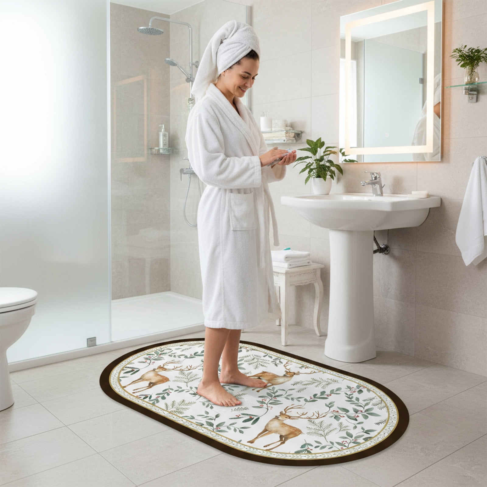 Gogreen Bath Mat - Bathroom Mat Rug Non Slip Super Absorbent Stain Resistant Quick Dry Bathroom Rug-Bath Mat for Bathroom Floor Bathtub Vanity-Bathmat Bath Rug Easy Care (Christmas Deer, 24"x36")